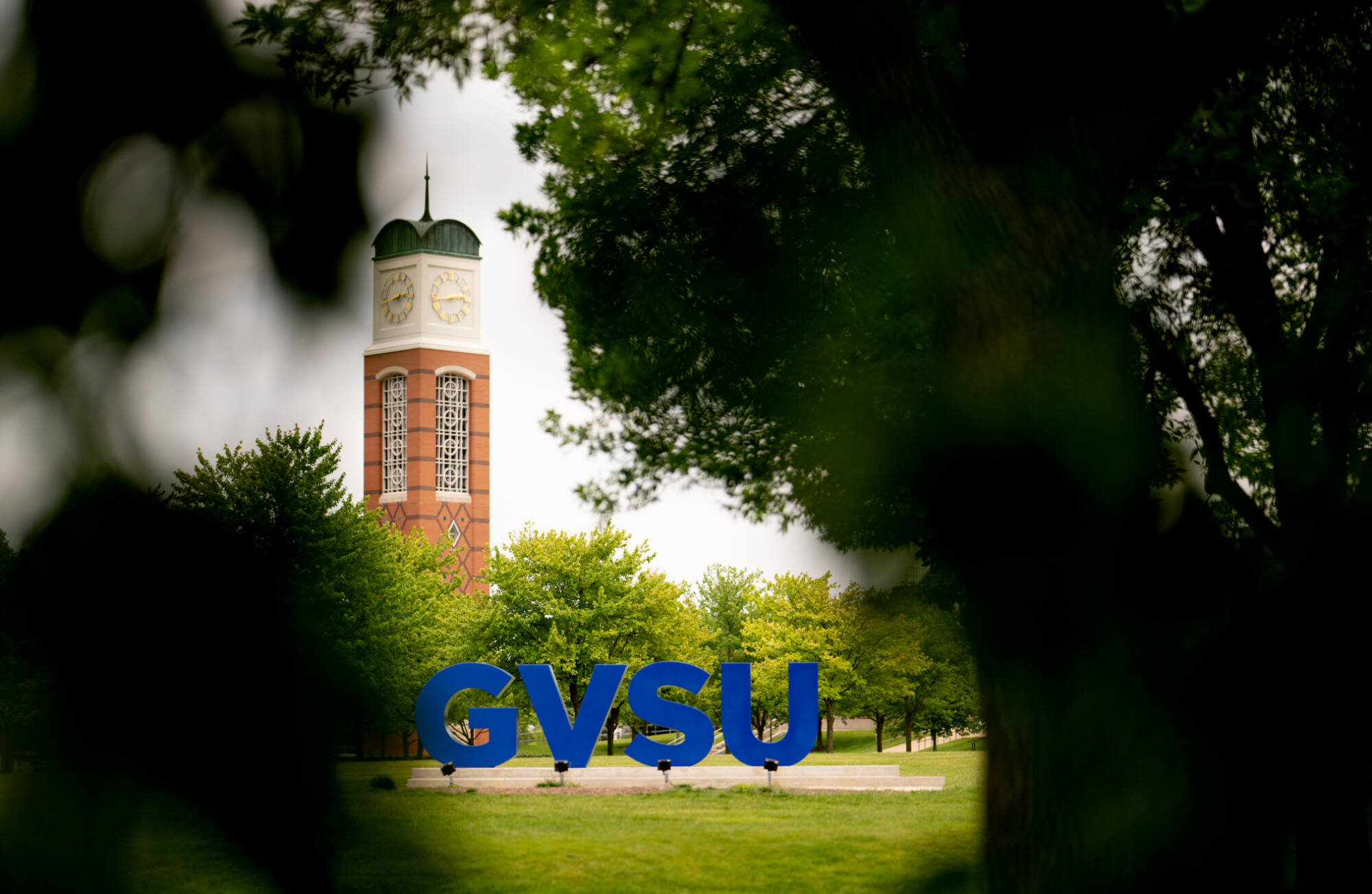The Laker Letters and the Cook Carillon Tower are Grand Valley landmarks of the Valley Campus in Allendale.